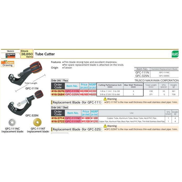 trusco-gfc-111n-416-2676-tube-cutter-กรรไกรตัดท่อทองแดง-คัตเตอร์ตัดท่อทองแดง