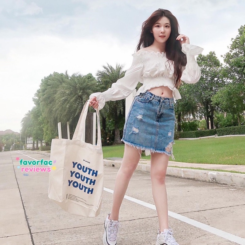 พร้อมส่ง-ร้านไทย-กระเป๋าผ้าสไตล์เกาหลี-youth-ใบใหญ่