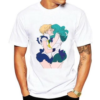เสื้อยืดผ้าฝ้ายพิมพ์ลาย เสื้อยืด ผ้าฝ้าย พิมพ์ลายอนิเมะ Uranus Neptune Sailor Moon สีขาว สําหรับผู้ชาย