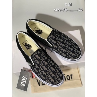 รองเท้าผ้าใบ Slip On x D*or Custom สีดำ/สีเทา grade Hi End size 36-44 Full set  รองเท้าผ้าใบลำลองผู้หญิง ผู้ชาย