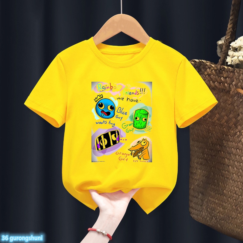 เสื้อยืดแขนสั้น-พิมพ์ลายการ์ตูน-kawaii-roblex-rainbow-friends-สีเหลือง-สําหรับเด็กผู้ชาย-และเด็กผู้หญิง-2023