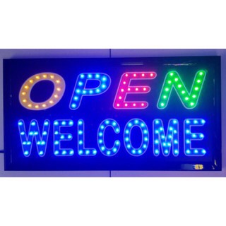 ป้ายไฟ LED สติ๊กเกอร์ OPEN WELCOME