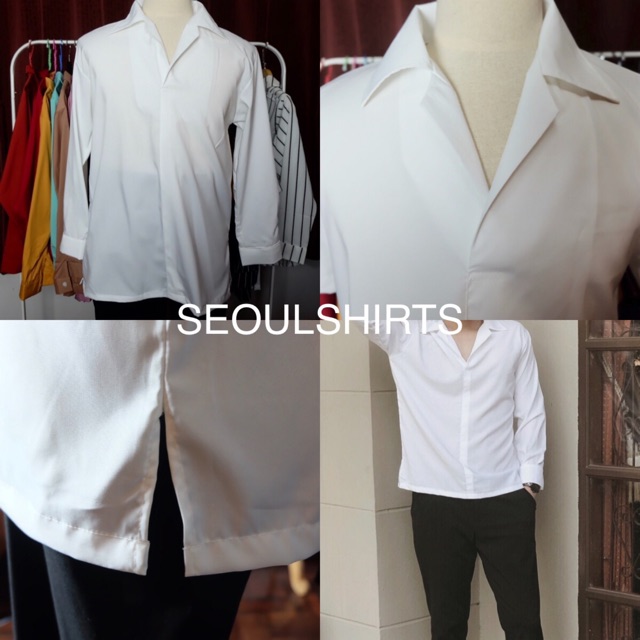 ภาพสินค้าS4: ราคาส่ง มี 10 สี เสื้อเชิ้ตแขนยาว เชิ้ตสีพื้นสไตล์เกาหลี ไม่มีกระดุม มีไซส์ M L XL XXL ผ้าดี ทรงสวย ใส่สบาย จากร้าน seoulshirts_official บน Shopee ภาพที่ 2