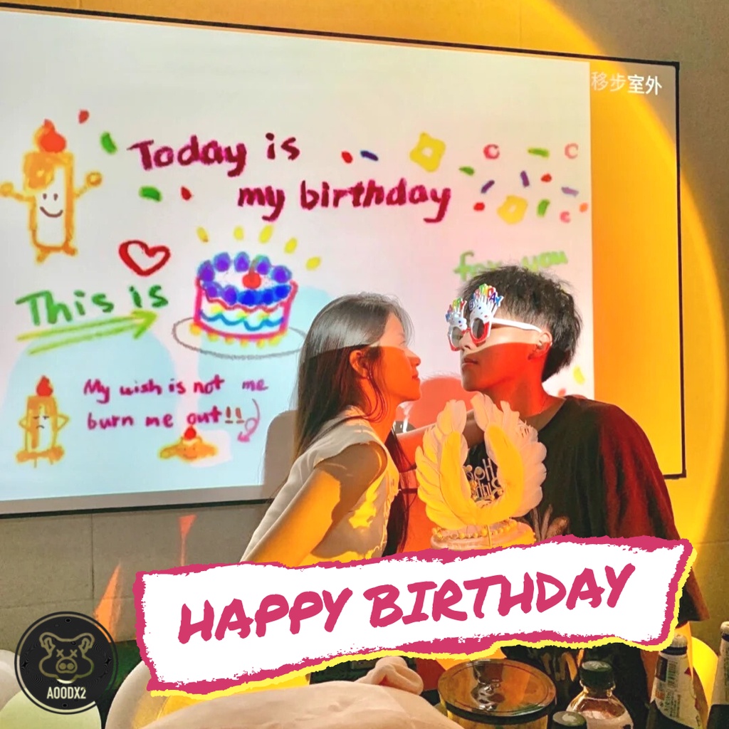 ภาพหน้าปกสินค้าพร้อมส่งจริง ️‍ โปรเจคเตอร์จิ๋ว เครื่องฉายภาพ ตกแต่งวันเกิด ไฟถ่ายรูปเกาหลี แถมถ่านแล้ว Happy Birthday Projector Party จากร้าน aoodx2_onair บน Shopee