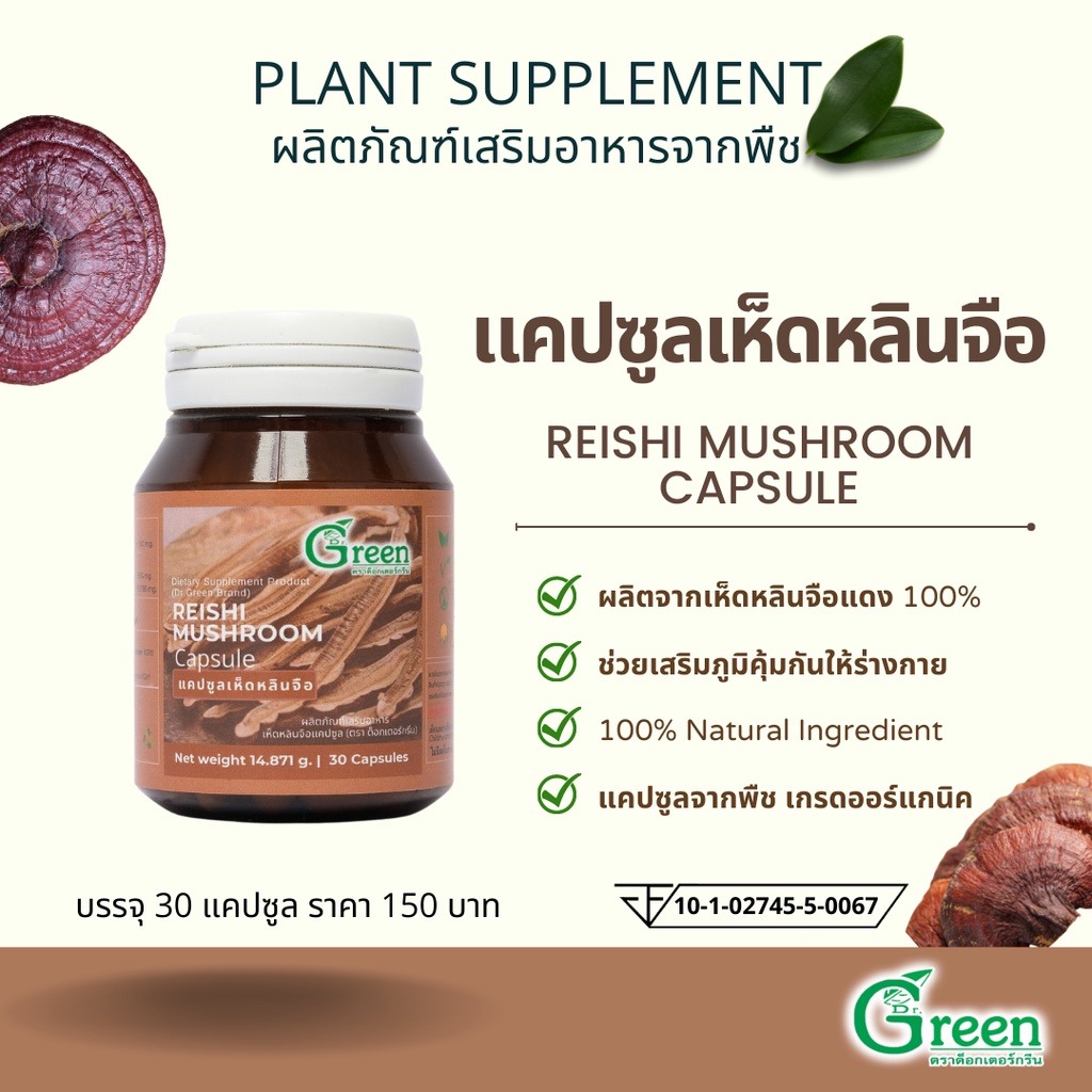 dr-green-ผลิตภัณฑ์เสริมอาหาร-แคปซูลเห็ดหลินจือ-reishi-mushroom-capsule-30-แคปซูล