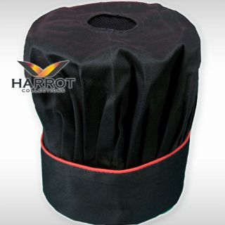 หมวกกุ๊กสากล พ่อครัว  สีดำกุ๊นแดง แบบหัวปิด (FSC0203)