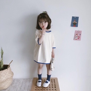 【ชุดเด็กผู้หญิง】2023 แขนสั้นเสื้อยืดกระโปรงฤดูร้อนใหม่สาวเกาหลีบุคลิกภาพปักไหล่ผ้าฝ้ายหลวม ๆ แต่งตัว