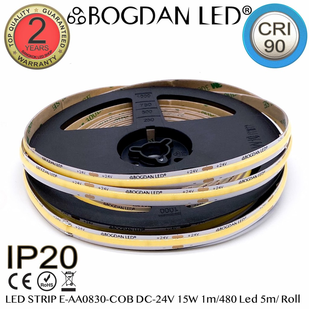 led-strip-e-aa0830-cob-6500k-dc-24v-15w-1m-ip20-ยี่ห้อbogdan-led-แอลอีดีไฟเส้นสำหรับตกแต่ง-2400led-5m-75w-5m-grade-a
