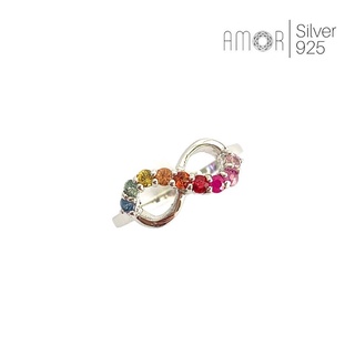 Rainbow Infinity Ring 🌈🌈 แหวนเงินแท้ 925 อินฟินิตี้ฝังพลอยแฟนซีแซฟไฟร์(Fancy Sapphire) ไล่พลอยสีเรนโบว์