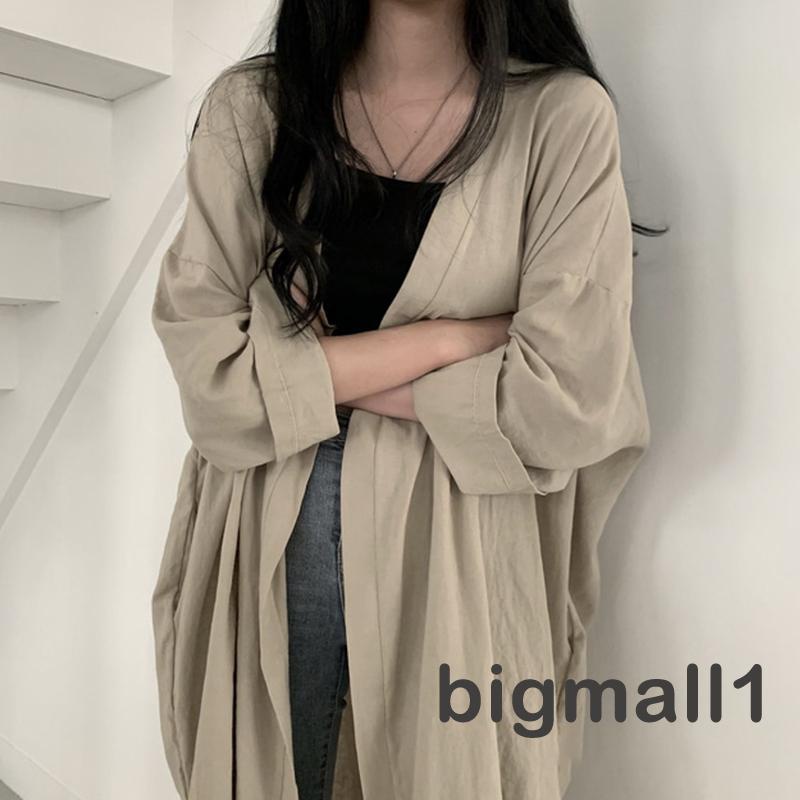 bigmall-เสื้อคาร์ดิแกน-แขนยาว-ทรงหลวม-สีพื้น-กันแดด-ผ่าข้าง-เหมาะกับฤดูร้อน-สําหรับผู้หญิง