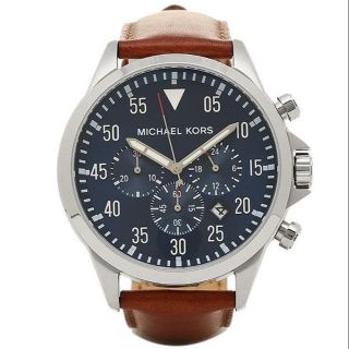 นาฬิกาข้อมือผู้ชาย Michael Kors Gage Chronograph Blue Dial Brown Leather Mens Watch MK8362