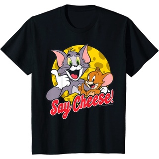 เสื้อยืดผ้าฝ้ายพรีเมี่ยม เสื้อยืด พิมพ์ลาย Tom And Jerry Say Cheese Portrait