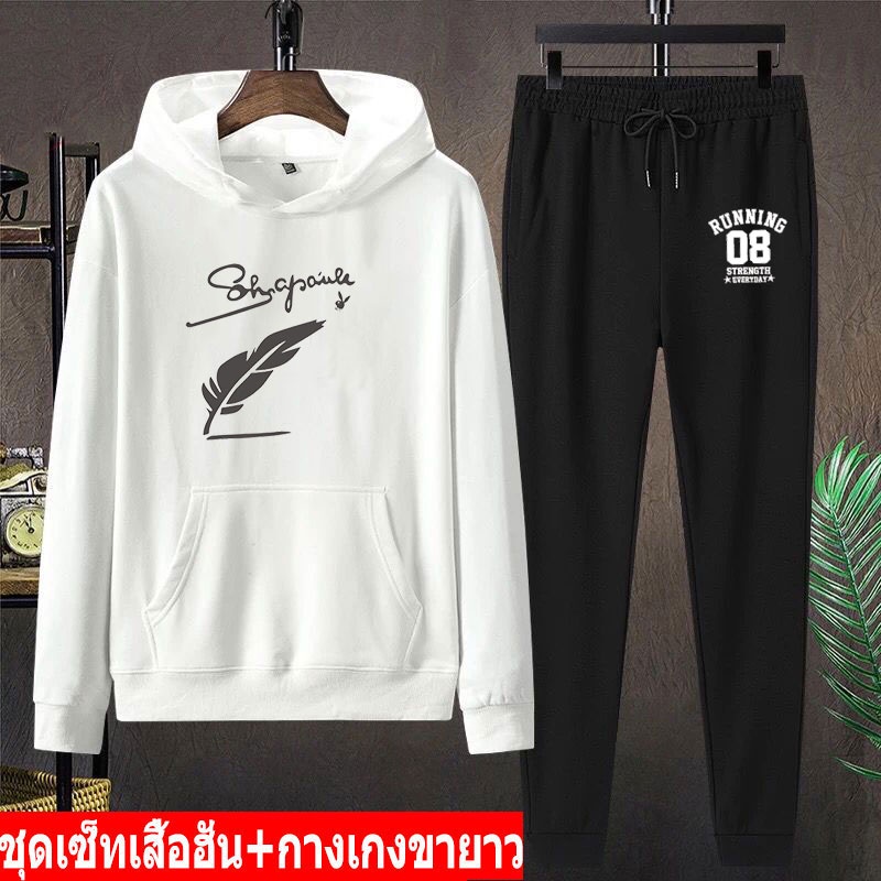 ปลีก-ส่ง-bk451-long-aa355-ชุดเสื้อฮุ้ต-เสื้อกันหนาวพร้อมกางเกงขายาว-เสื้อฮุ้ตผ้าเกล็ตปลา-กางเกงjogger