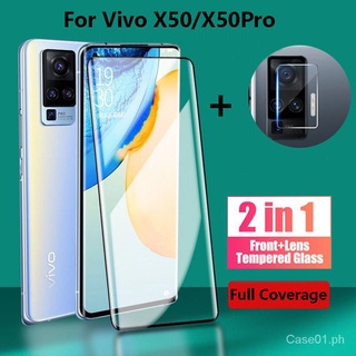 2-in-1 ฟิล์มกระจกนิรภัยกันรอยหน้าจอ 9H สําหรับ Vivo X50 Pro 5G VivoX50 VivoX50Pro X50Pro 5G