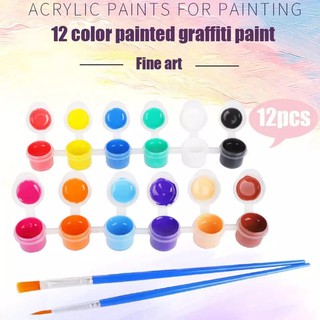 🎨 ชุดสีอคิลิค (Acrylic) 12 สี ขนาดเล็ก พร้อมพู่กันและแปรง ระบายสี ปูนปั้น ภาพวาด เพนท์แก้ว ชุดเดียวจบพร้อมสร้างผลงาน