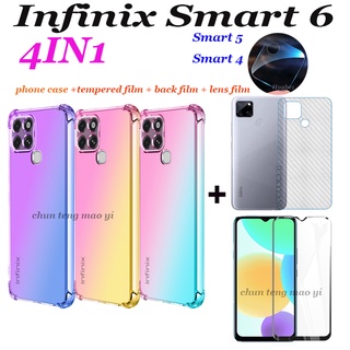 [4 in 1] เหมาะสำหรับ Infinix Smart 6 Smart 5 Smart 4 gradient เคสโทรศัพท์มือถือ + ฟิล์มกระจกนิรภัยหน้าจอ + กระดานคาร์บอนไฟเบอร์ + เลนส์กล้องฟิล์มกันรอย