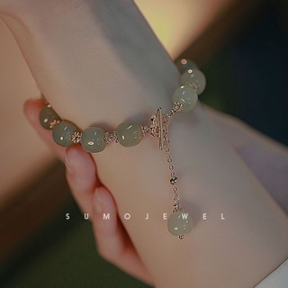 สร้อยข้อมือ ประดับลูกปัดหยก ขนาดเล็ก 8 มม. หรูหรา สไตล์เรโทร สําหรับผู้หญิง