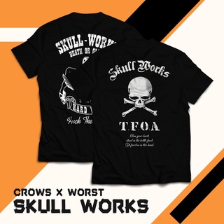T-shirt  เสื้อยืด ผ้าฝ้าย พิมพ์ลายกะโหลก Tfoa Combed 24s Skull Works Crows X Worst สําหรับผู้ชายS-5XL