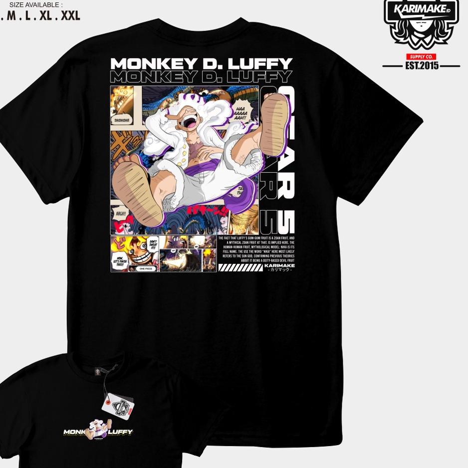 คอลูกเรือเสื้อยืดคอกลมเสื้อยืด-ลายการ์ตูนอนิเมะวันพีช-karimake-monkey-d-luffy-nika-gear-5-fifth-v2ผ้าฝ้ายแท้