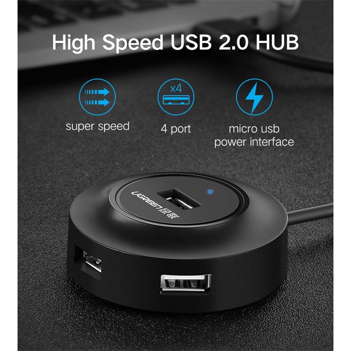 ugreen-รุ่น-50261-hub-usb-a-2-0-4port-สายยาว-0-25m-1m-พร้อมพอร์ตชาร์จไฟ-micro-usb