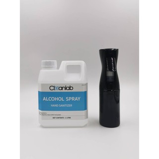 ขวดสเปรย์ละอองฝอย + Cleanlab Alcohol Spray Hand Sanitizer แอลกอฮอล์เสปรย์ ใส ขนาด 1 ลิตร food grade 100%