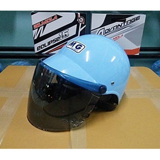 หมวกครึ่งใบ MG สีฟ้า ( แถมฟรีกระจกบังแดด )