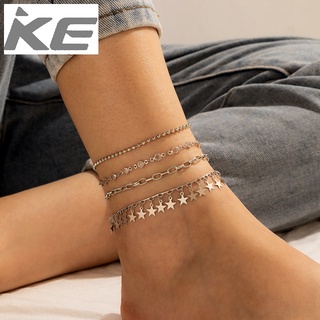 Punk Jewelry Simple Ball Chain Thick Chain Pentagram Tassel Anklet 4-Piece Set for girls for w