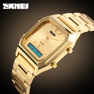 SKMEI นาฬิกาข้อมือชาย-หญิงเครื่องญี่ปุ่น ระบบQuartz hybrid digital analog เรือนและสายสแตนเลสเคลือบ3ไมครอน กันน้ำ