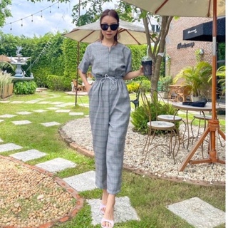 พร้อมส่ง** จั๊มสูท jumpsuit ผ้าคอตต้อนสเปนเดกซ์ ลายสก๊อต💙🤍