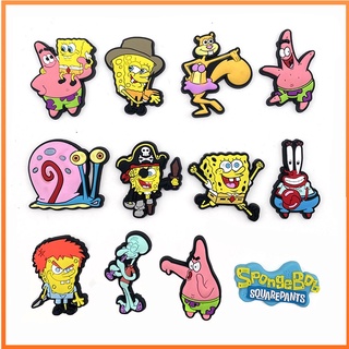 Jibbitz Crocs 12 ชิ้น เซตการ์ตูน SpongeBob SquarePants รองเท้า Charms PVC Croc Charms Aceessories Clogs หัวเข็มขัด ของขวัญเด็ก