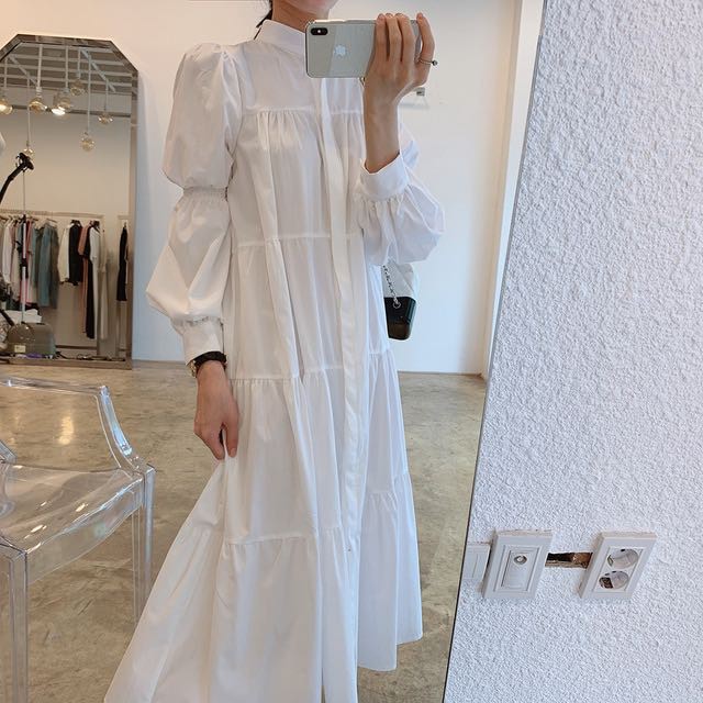 พร้อมส่ง-collon-white-dress-c1257-เดรสยาว-เดรสยาวแขนพอง