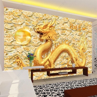 วอลเปเปอร์ติดผนัง ลายมังกร สีทอง สไตล์จีน 3d มีกาวในตัว สําหรับตกแต่งบ้าน ห้องนั่งเล่น โซฟา พื้นหลังทีวี