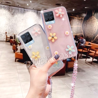 เคสโทรศัพท์ Realme 8 5G Phone Case Transparent TPU Soft Cover Hot Flower With Hand Strap เคส Realme8 Casing