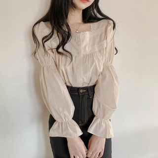 ✽✣ฤดูใบไม้ร่วงฤดูใบไม้ร่วงเสื้อชีฟองสไตล์ฮ่องกงลูกไม้สไตล์ปรุงเบา ๆ ขนาดเล็กบาง ๆ เสื้อแขนยาวผู้หญิง