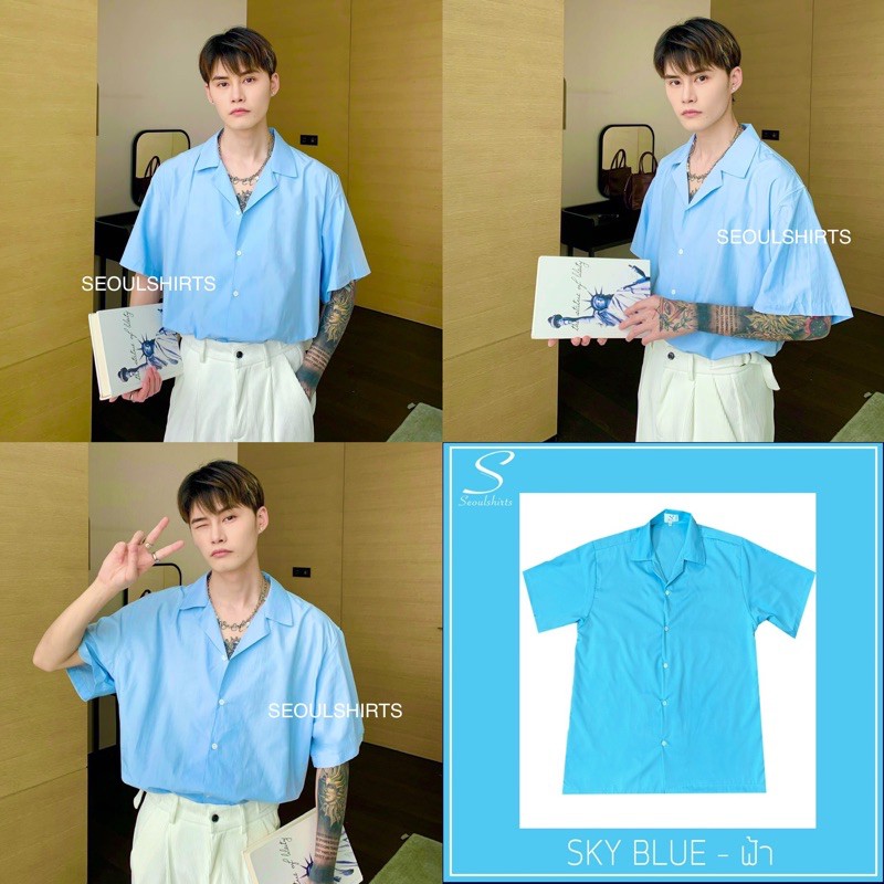 ภาพสินค้าS1: ราคาส่ง 22 สี เสื้อเชิ้ตเกาหลี แขนสั้น สีพื้น มีไซซ์ M L XL XXL ชาย/หญิงใส่ได้ คุณภาพดี ราคาถูก จากร้าน seoulshirts_official บน Shopee ภาพที่ 3