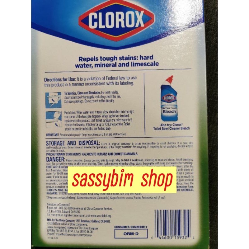 ภาพสินค้าพร้อมส่ง  Clorox Bleach (1 ก้อน) ก้อนทำความสะอาดชักโครก ดับกลิ่นและฆ่าเชื้อแบคทีเรีย 99.9% จากร้าน sassybim บน Shopee ภาพที่ 2
