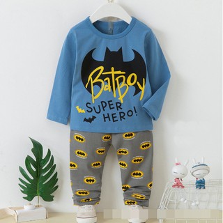 ชุดนอนเด็ก เสื้อแขนยาว สีน้ำเงิน ลายค้างคาว batboy super hero พร้อมกางเกง