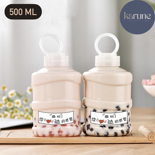 พร้อมส่ง!! ขวดพลาสติกใส (PET) ทรงถัง+ฝาอลูมิเนียม 500ml มินิมอลสไตล์เกาหลี ขวดใส่เครื่องดื่มชาไข่มุก กาแฟ