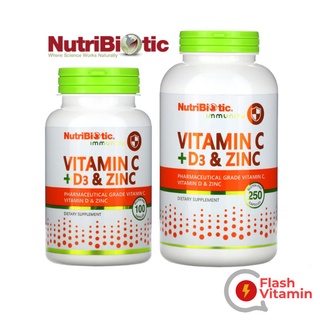 [Lot ใหม่ EXP 02/26] NutriBiotic , Immunity , Vitamin C + D3 &amp; Zinc, 100 / 250 แคปซูล รวมวิตามิน เสริมภูมิต้านทาน