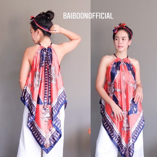 baiboon-เซ็ตเสื้อผ้าซาติน-ผ้าผูกผม-งานตัดของทางร้าน-เสื้อใส่ไปทะเล