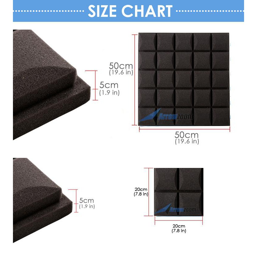 arrowzoom-12-ชิ้น-ดูดซับเสียง-กันเสียงด-hemisphere-grid-foam-สีดำและสีเทา