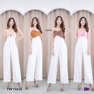 ราคาTW15426  Jumpsuit จั้มสูทสายเดี่ยวขายาว ผูกโบว์หลัง งานผ้าซาร่าทั้งชุด สีพื้น