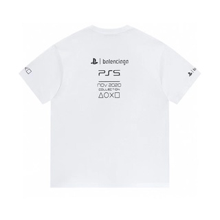 เสื้อยืดแขนสั้น ผ้าฝ้าย 100% พิมพ์ลาย PS5 ทรงหลวม สไตล์ยุโรป อเมริกัน สตรีท เหมาะกับฤดูร้อน สําหรับผู้ชาย และผู้หญิง