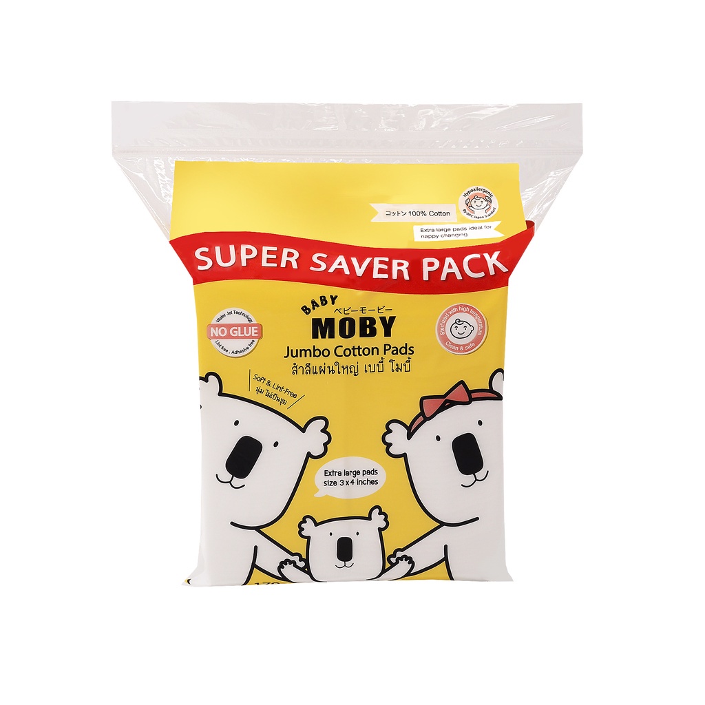 ภาพหน้าปกสินค้าBaby MOBY โมบี้ สำลีแผ่นใหญ่ Cotton Jumbo Pads 3 x 4 นิ้ว รุ่น Super Saver Pack แผ่นใหญ่กว่าปกติ 170 กรัม