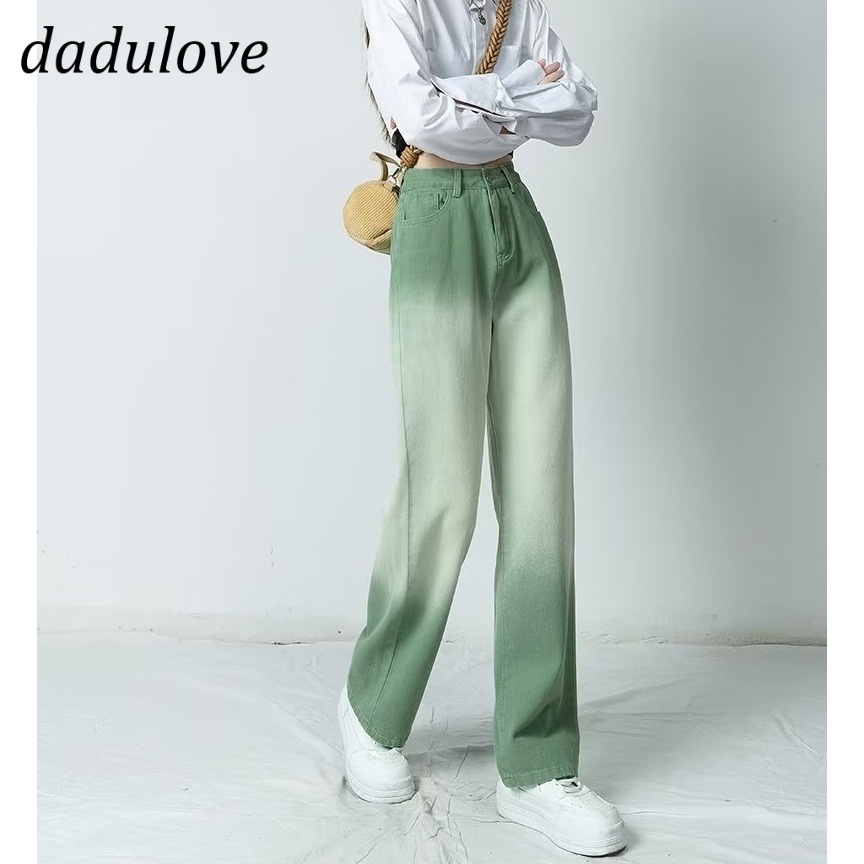 dadulove-new-korean-version-ins-green-gradient-jeans-niche-high-waist-loose-wide-leg-pants-fashion-womens-clothing