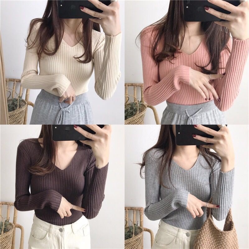 แฟชั่นใหม่เสื้อกันหนาวแขนยาว หลายสี ไหมพรมคอวี ผ้านุ่มสำหรับหญิง   219#