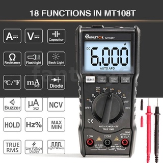 Mustool MT108T เครื่องทดสอบอุณหภูมิดิจิทัล มัลติมิเตอร์ คลื่นสี่เหลี่ยม RMS NCV AC DC กระแสไฟ แรงดัน ความต้านทาน