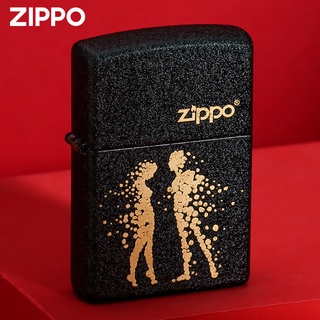 Zippo Zippo ของแท้✗Zippo Zippo อเมริกันแท้ไฟแช็กของขวัญวันวาเลนไทน์สีดำแตกสี unbridled Love windproof น้ำมันก๊าดไฟแช็ก