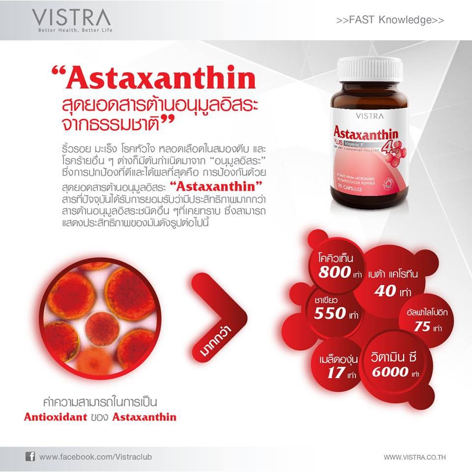 ภาพสินค้าVISTRA Astaxanthin 6mg วิสตร้า แอสตาแซนธิน บรรจุ 30 แคปซูล สารสกัดสาหร่ายแดง วิตามินลดริ้วรอย จากร้าน mrgolf4314747 บน Shopee ภาพที่ 1