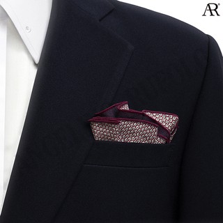 ANGELINO RUFOLO Pocket Square(ผ้าเช็ดหน้าสูท) ผ้าไหมทอผสมคอตตอนคุณภาพเยี่ยม ดีไซน์ 2IN1 Warrior สีเลือดหมู/สีกรมท่า